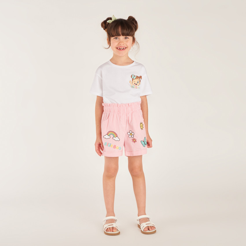 Korte stoffen broek met geborduurde strepen van Bilie Boo meisjes 