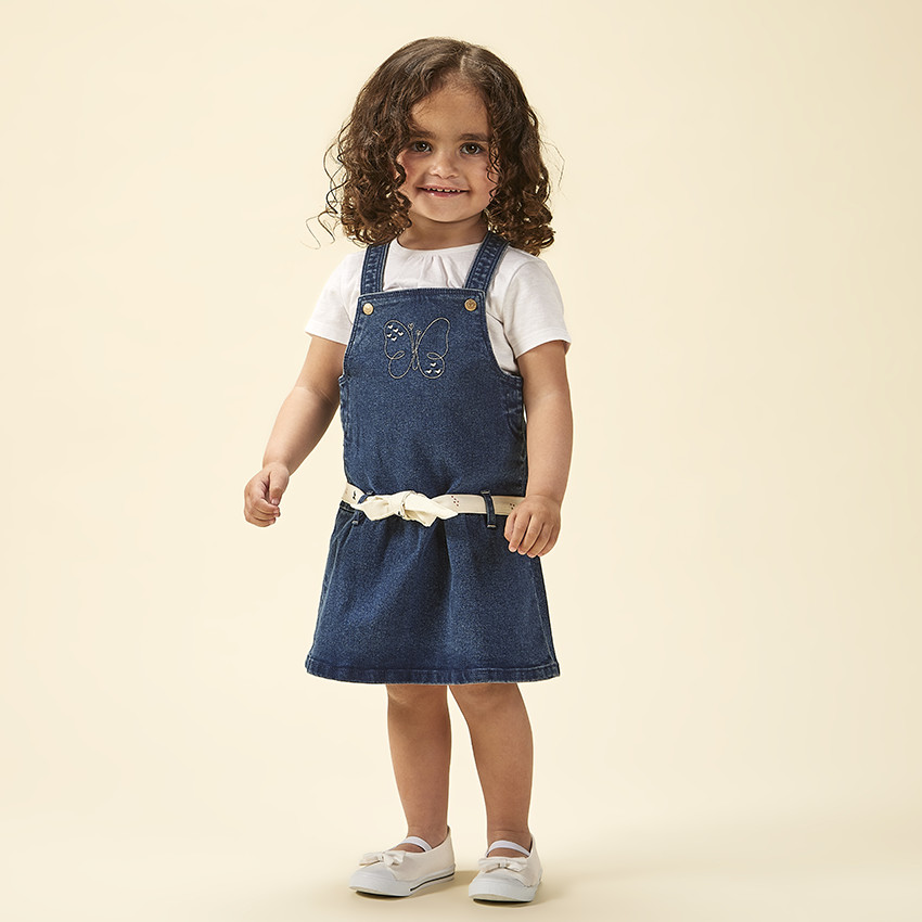Robe salopette en jean avec ceinture à nouer pour bébé fille 