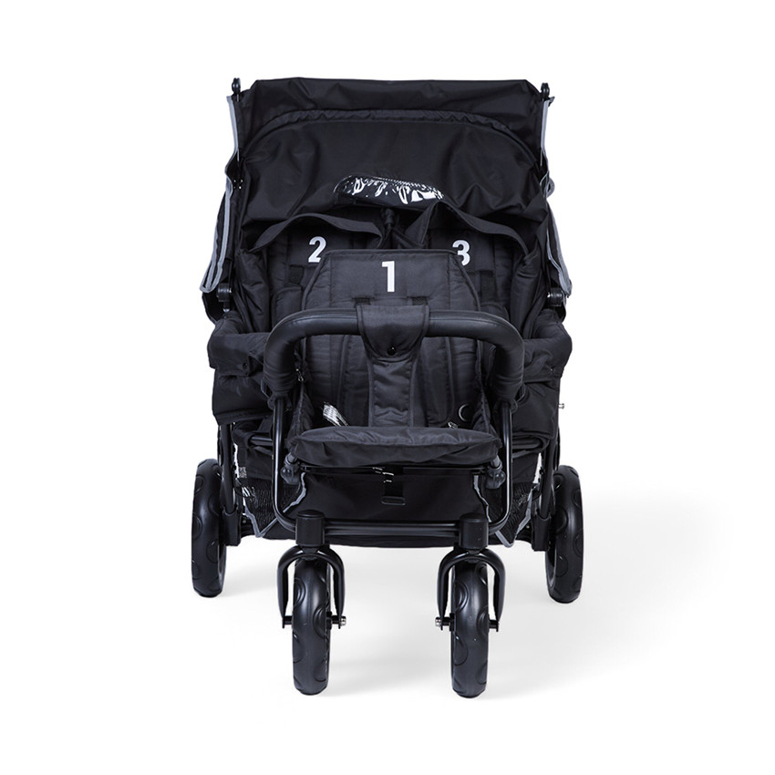 Poussette triple noir avec housse de pluie et pare-soleil  