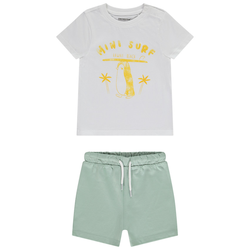 Ensemble t-shirt fantaisie + short uni pour bébé garçon 