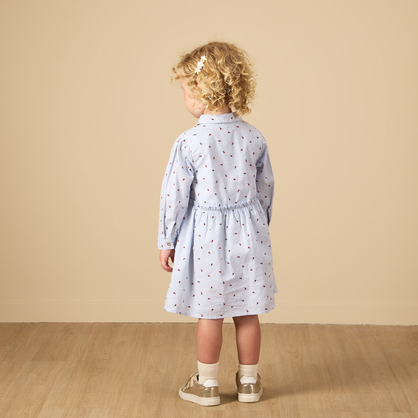 Robe manches longues en toile à rayures et imprimé fleurs pour bébé fille 