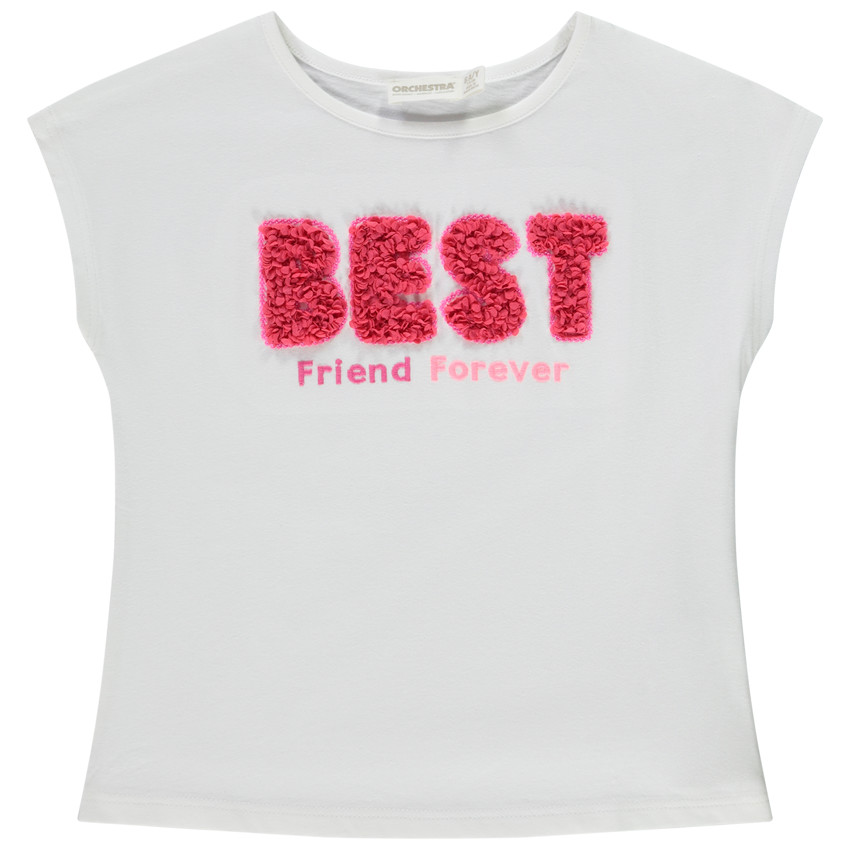 T-shirt manches courtes avec broderie et pétales 3D pour fille 