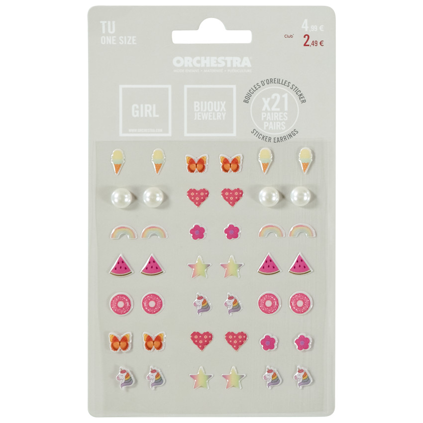 Lot de 21 paires de boucles d'oreilles stickers fantaisie pour fille 