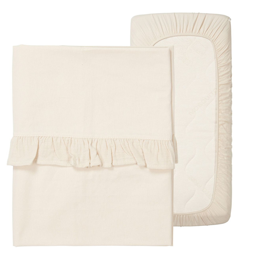 Set drap housse et drap plat Lit 60/120 Ruffle Combi Faroo Warm White TOG 0.1 