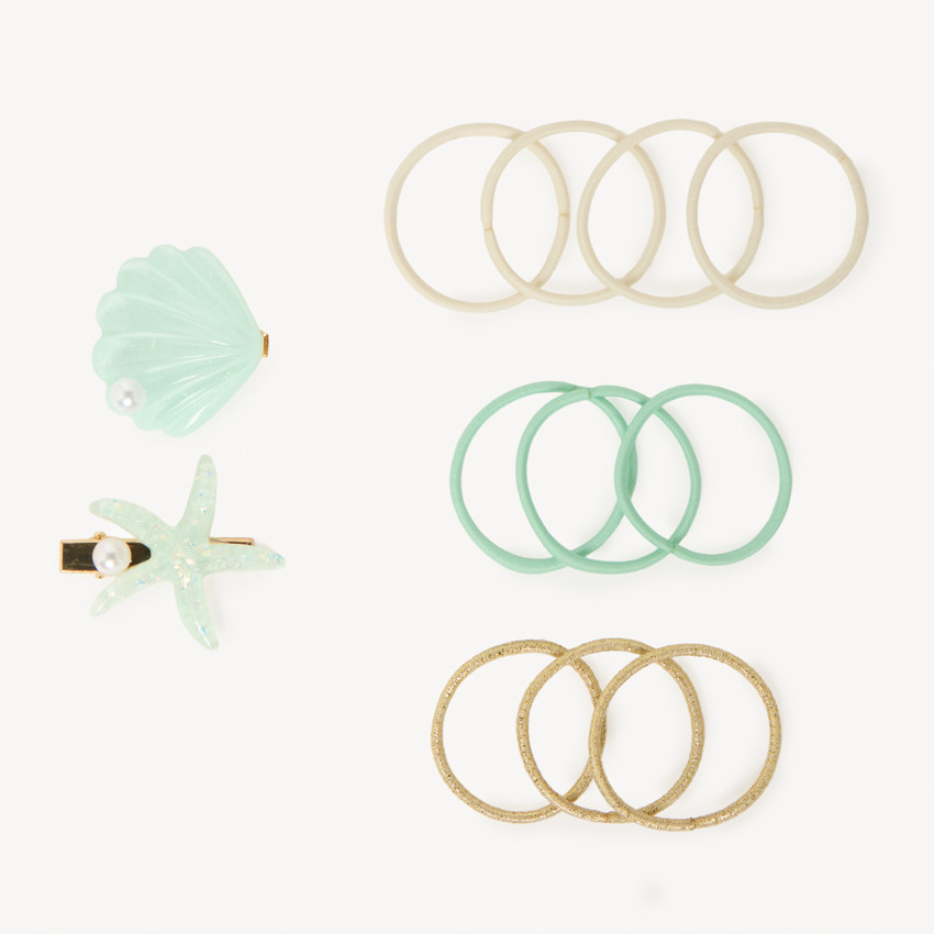 Lot de 10 élastiques + 2 barrettes fantaisie océan pour fille 