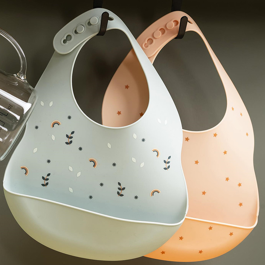 Bavoir réglable avec bac récupérateur - Silicone - Pêche/étoiles 