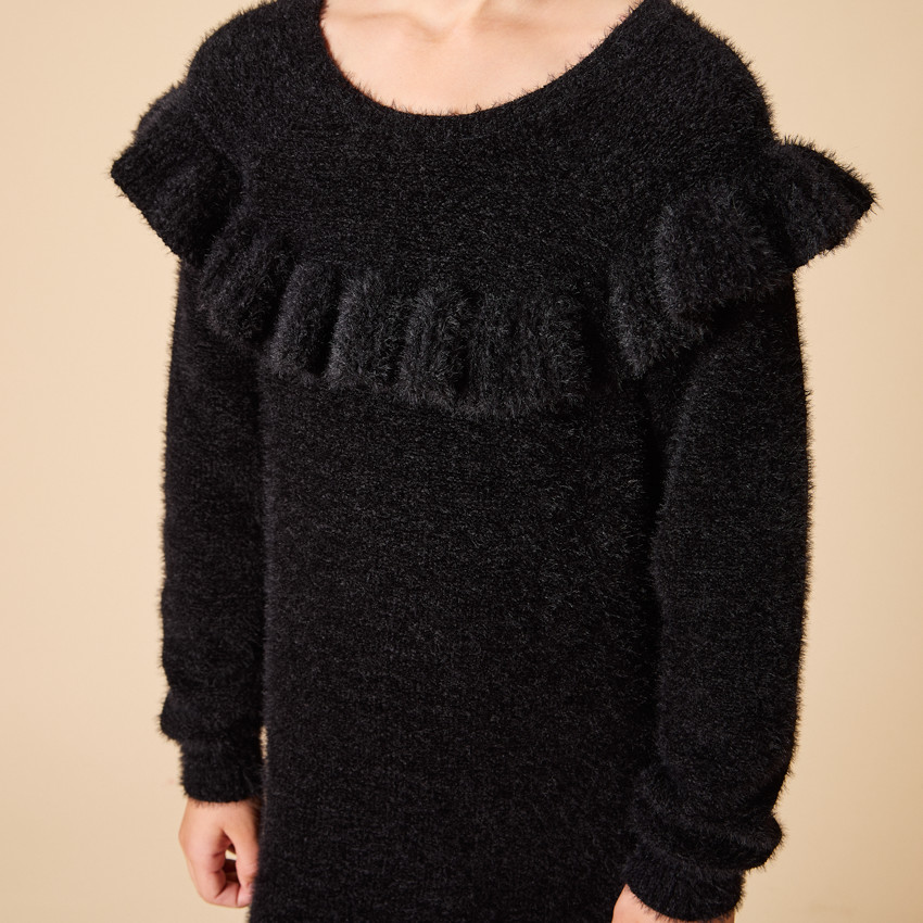 Jurk met lange mouwen in gebreid pluche voor meisjes 