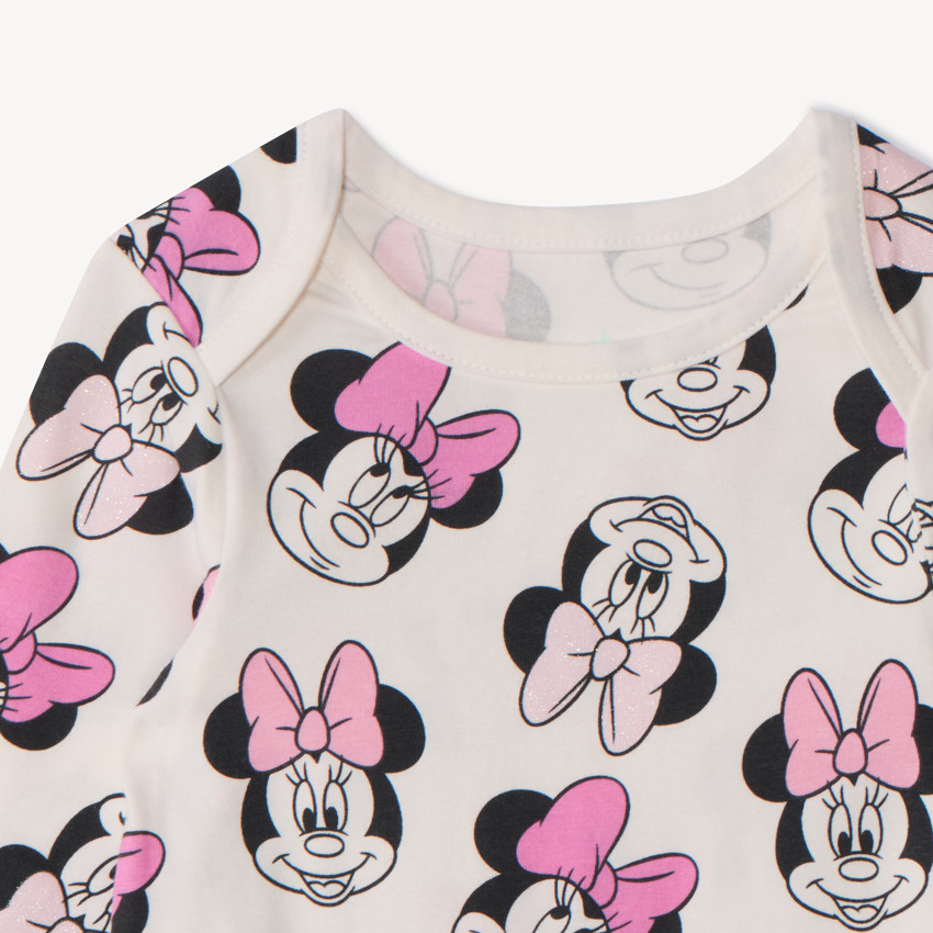 Lot de 3 bodies manches longues Minnie Disney pour bébé fille avec ouvertures différentes selon l'âge 