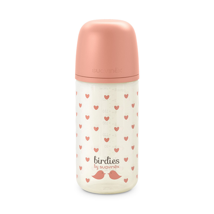 Biberon en verre 240ml avec tétine SX Pro S Birdies rose 