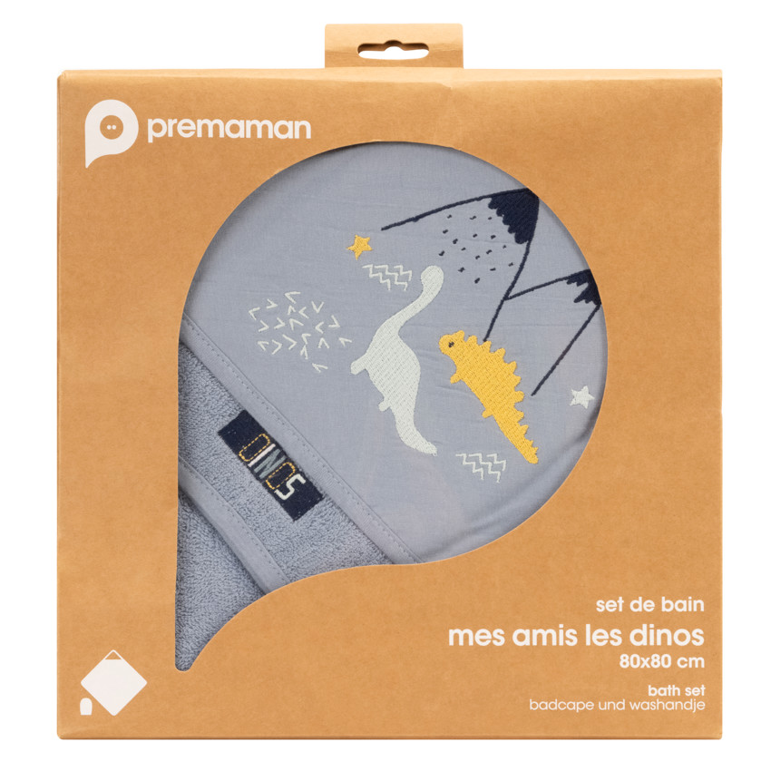 Set de bain cape + gant de toilette Mes Amis les Dinos 