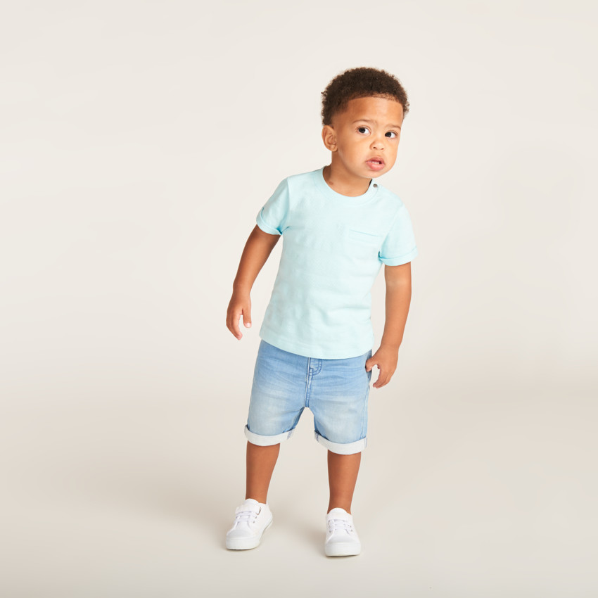 Korte mouwen effen T-shirt van popcorn-effect jersey voor babyjongen 