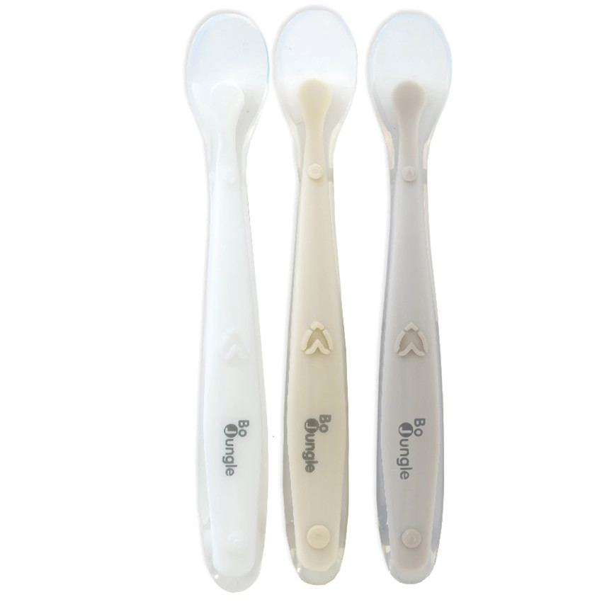 Lot de 3 cuillères silicone doux 3m+ Blanc/Dune/Terracotta 