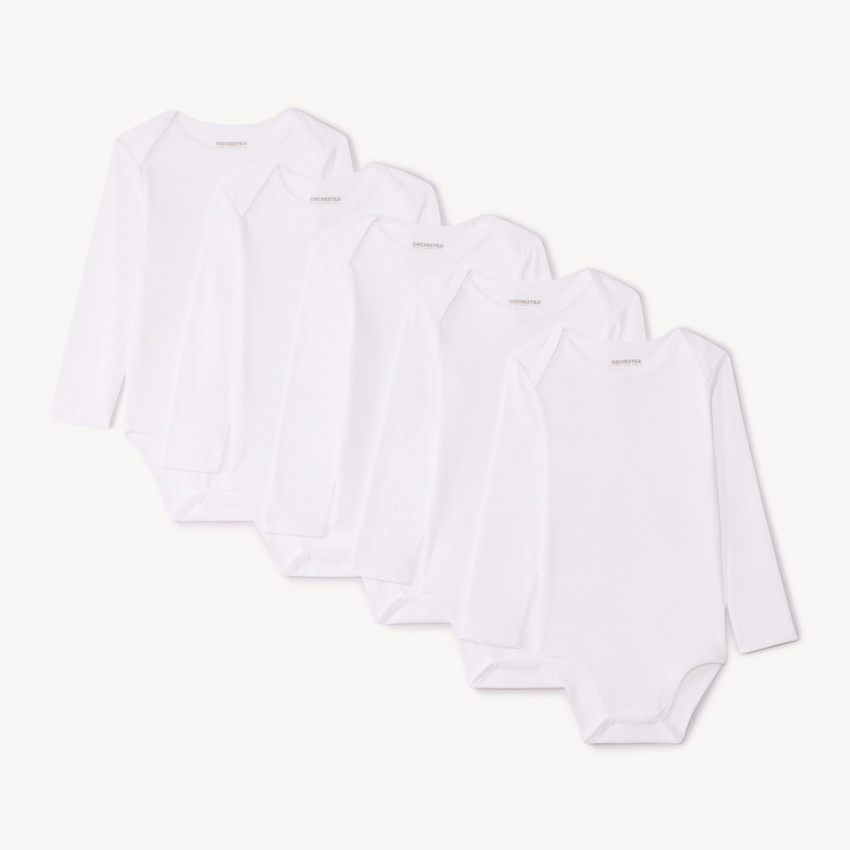 Set van 5 witte bodies met lange mouwen voor baby