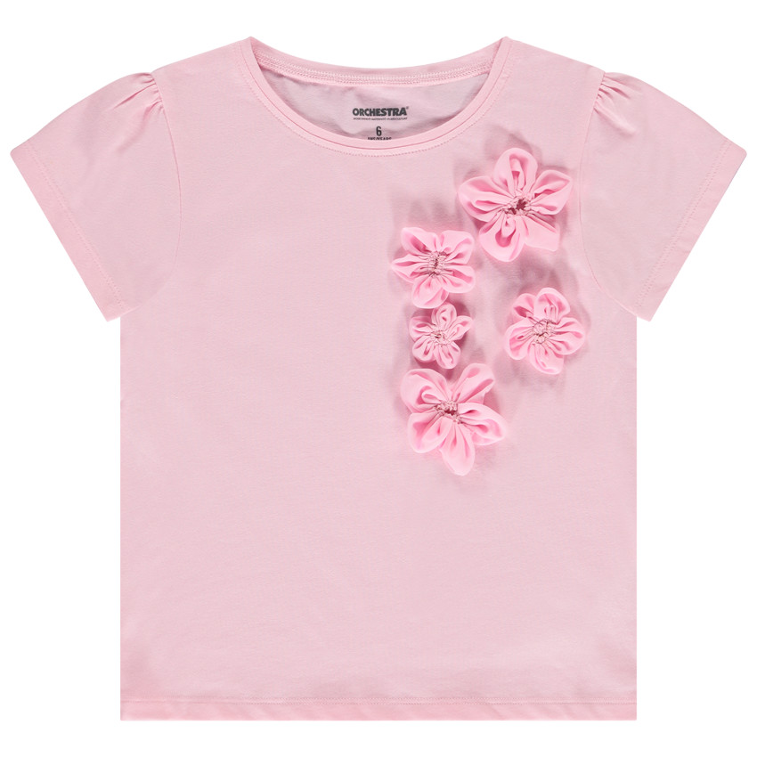 T-shirt manches courtes à fleurs 3D pour fille 