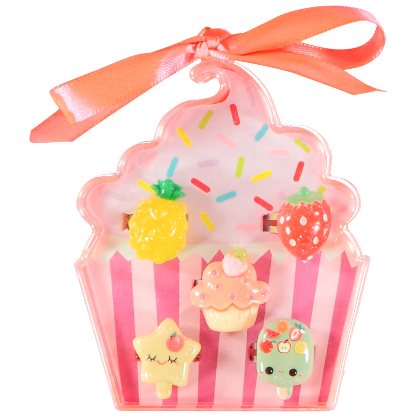 Lot de 5 bagues fantaisie + boîte cupcake pour fille 