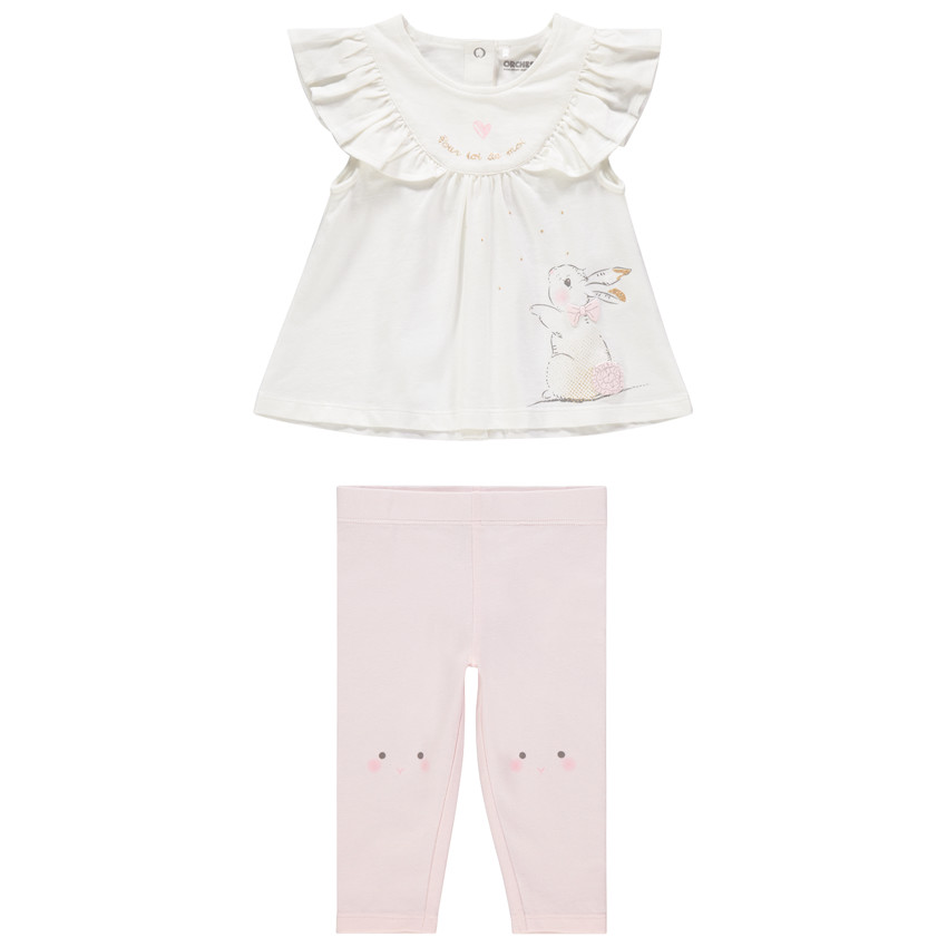 Ensemble avec tunique print lapin et corsaire rose 