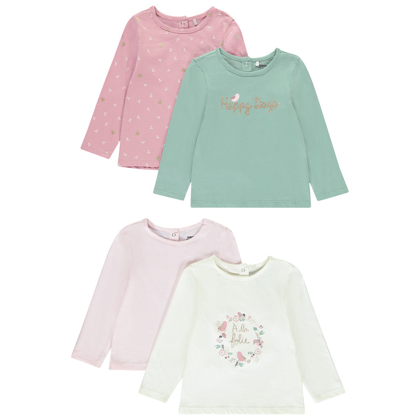 Set van 4 fantasiet-shirts met lange mouwen voor meisjes van baby 