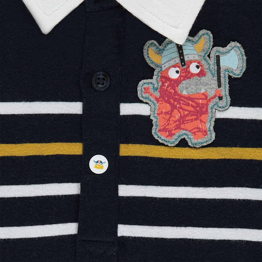 Polo manches courtes rayé avec badge patché forme viking 