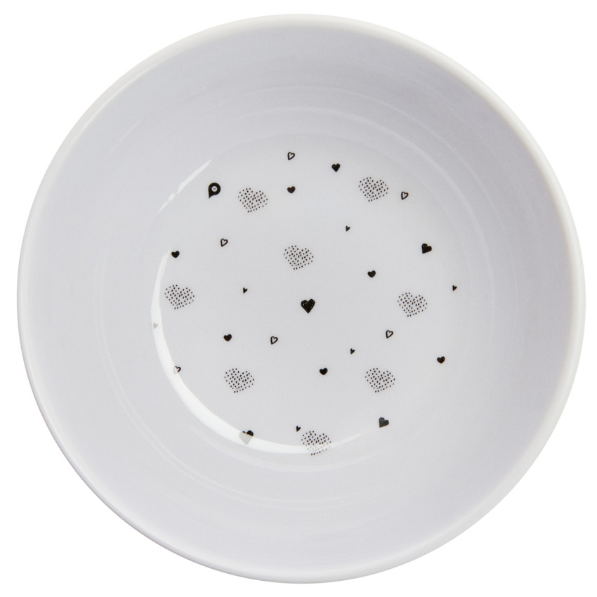 Komkommergekleurd melamine kom met hartjesprint. 