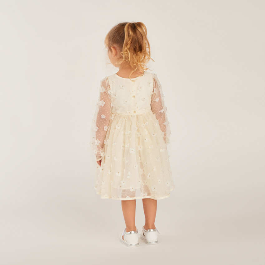 Robe manches longues avec fleurs 3D pour bébé fille 