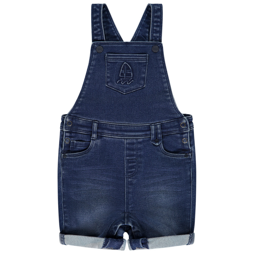 Salopette courte uni en denim avec embossage voilier 