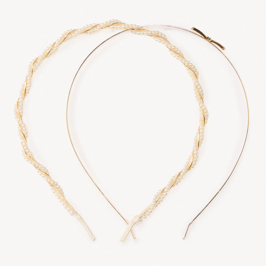 Lot de 2 serre-têtes fantaisie dorés et à perles pour fille 