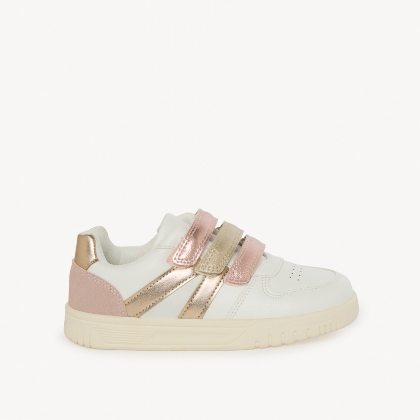 Sportieve sneakers met iriserende roze en gouden velcro
