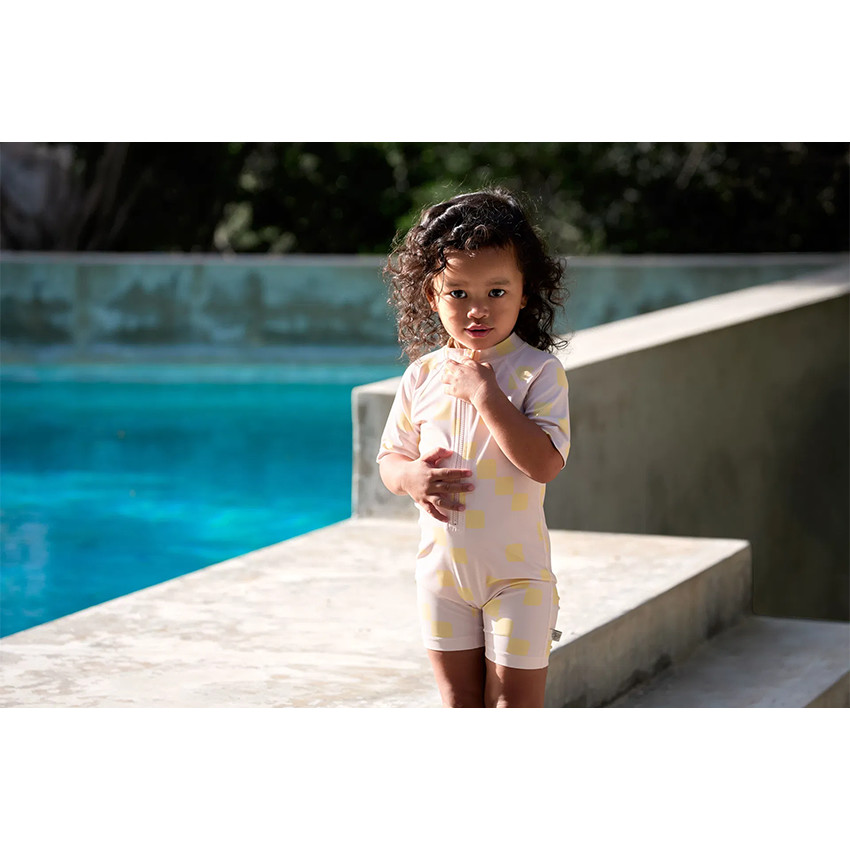 Maillot de bain manches courtes T92 (19-24 mois) Checkerboard Pale Pink/Yellow 