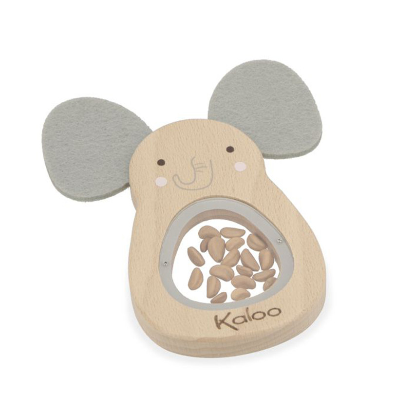 Hochet Eléphant a Sons en bois Beige/Gris 