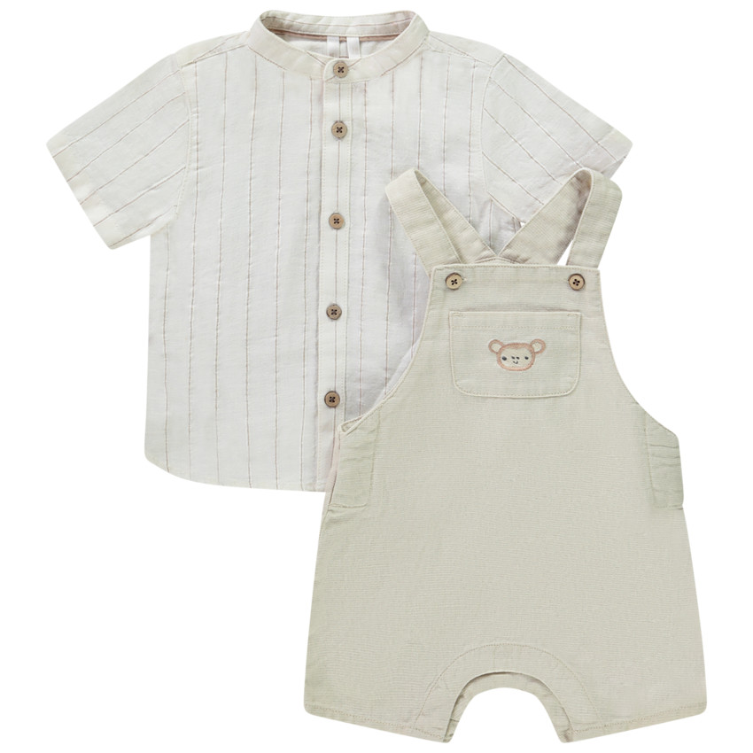 Ensemble salopette courte + chemise manches courtes rayées pour bébé garçon 
