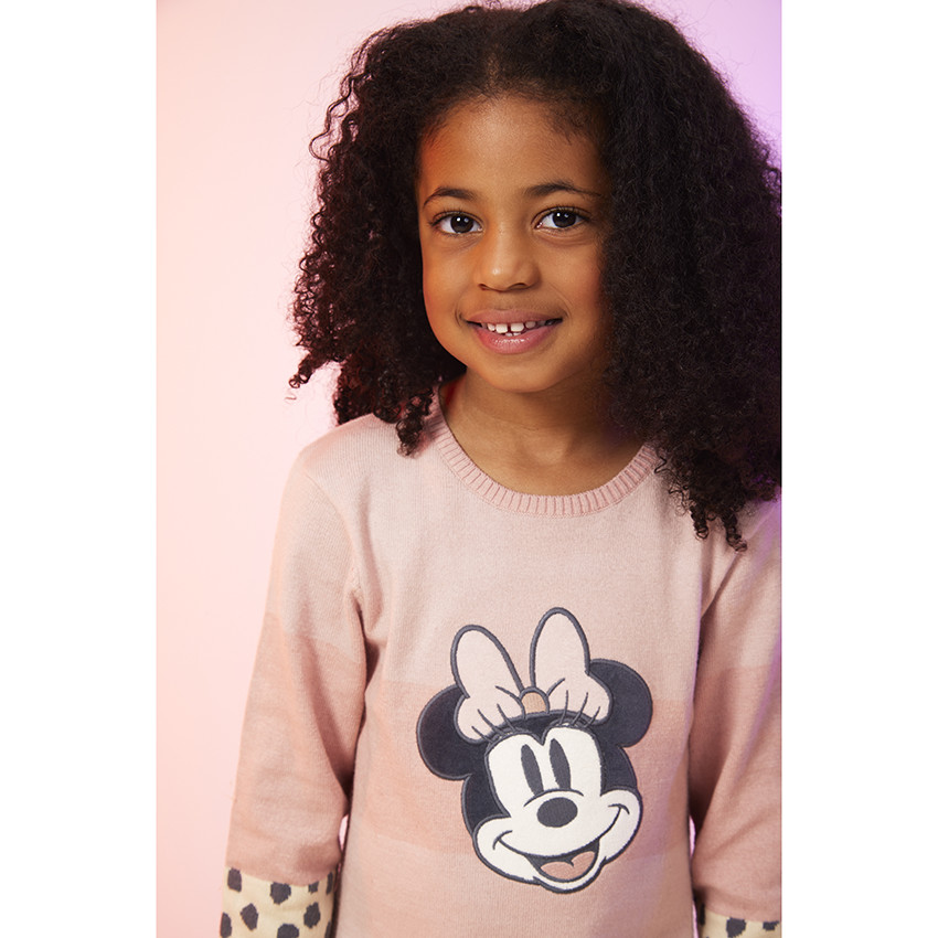 Jurk lange mouwen in tricot met geborduurde patch Minnie Disney voor meisjes 