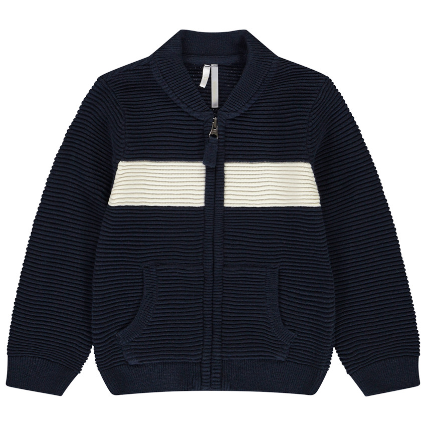 Vest in gebreide fantasie met colour block effect voor baby jongen 