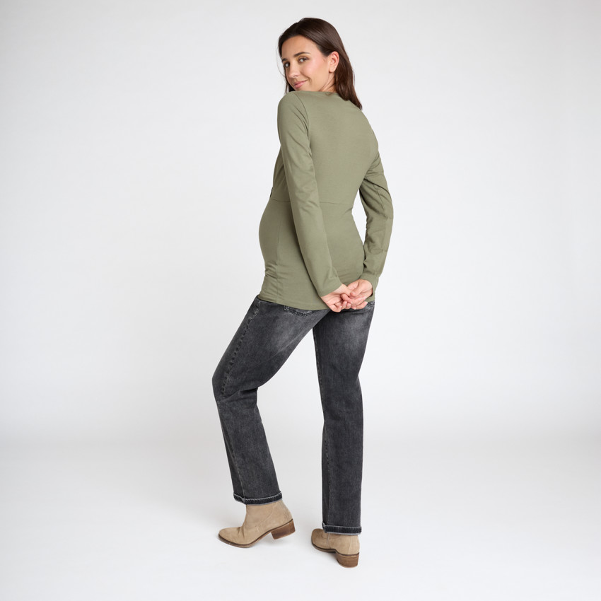 T-shirt met lange mouwen voor zwangerschap en borstvoeding met overslagkraag 