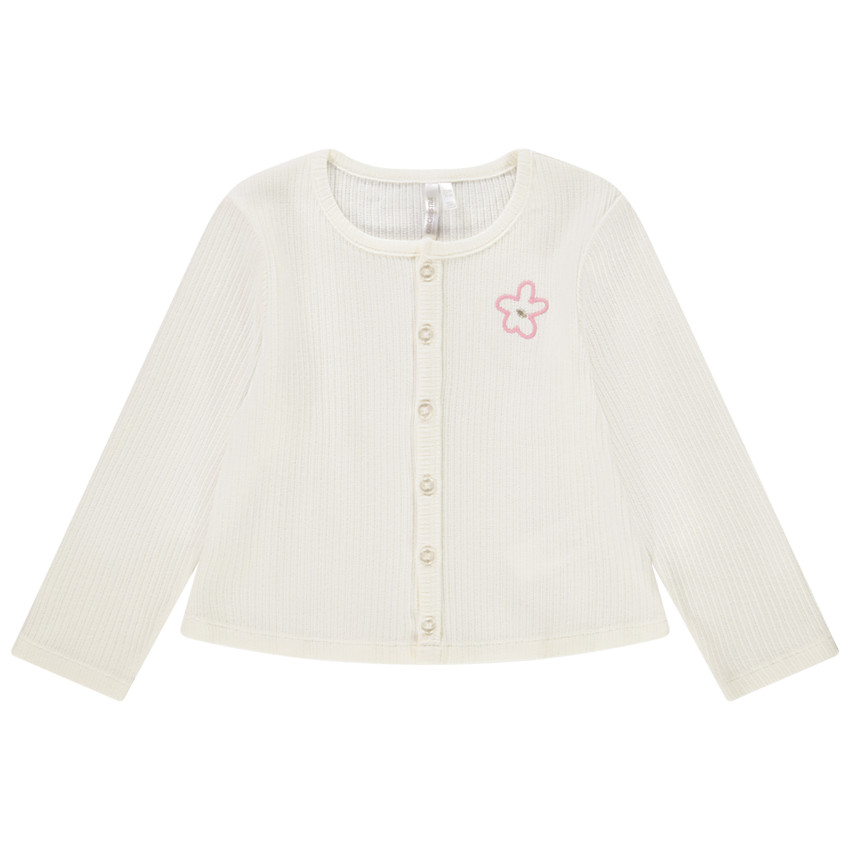 Gilet en maille côtelée broderie fleur pour bébé fille 