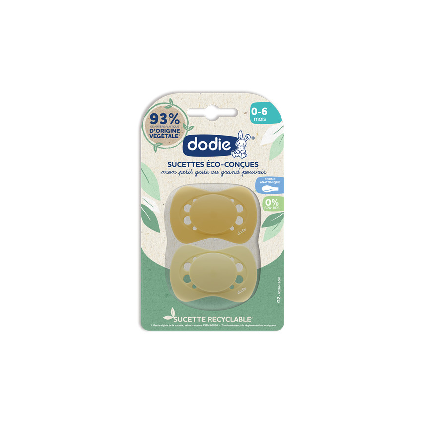 Lot de 2 sucettes anatomiques éco-conçues 0-6M - Jaune 