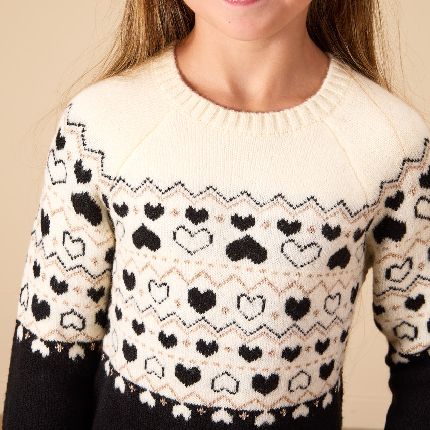 Gebreide jurk met lurex hartjespatroon voor meisjes 