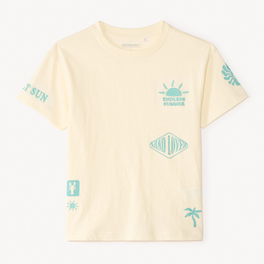 Oversized T-shirt met korte mouwen met fantasieprint en borduurwerk jongens. 