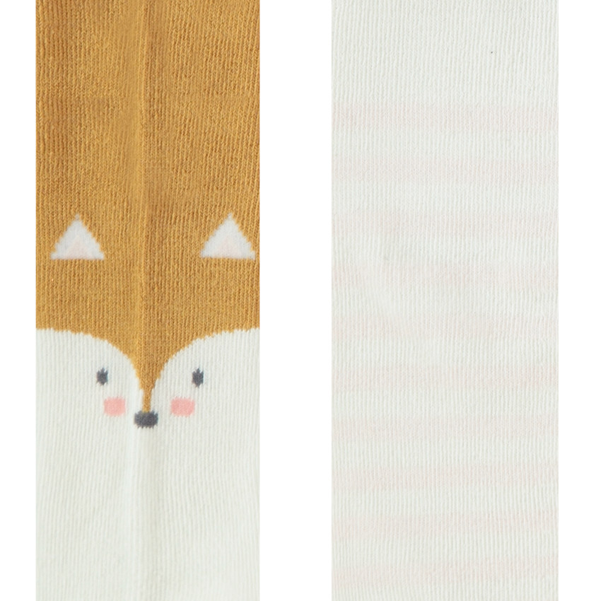 Lot de 2 paires de collants épais rayures et print renard pour bébé fille 
