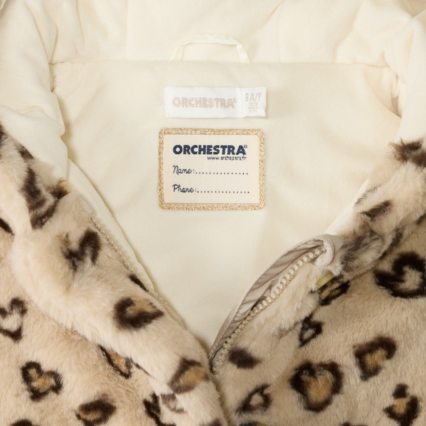 Manteau en fausse-fourrure léopard avec capuche pour fille  