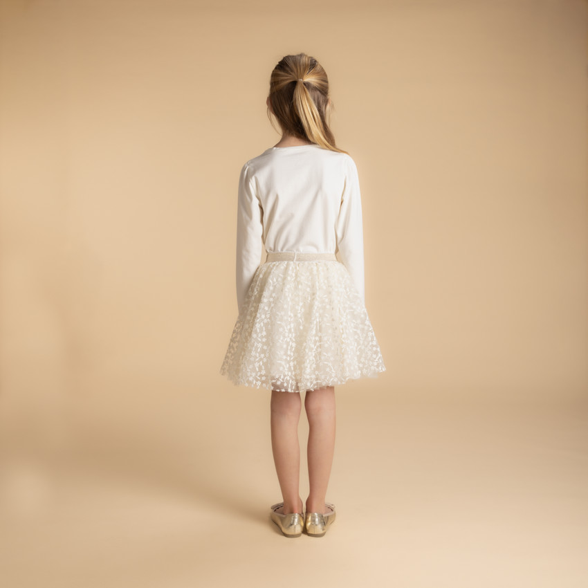 Jupe courte en tulle brodé et taille pailletée pour fille 