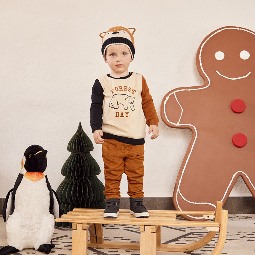 Pantalon droit en toile gaufrée pour bébé garçon 