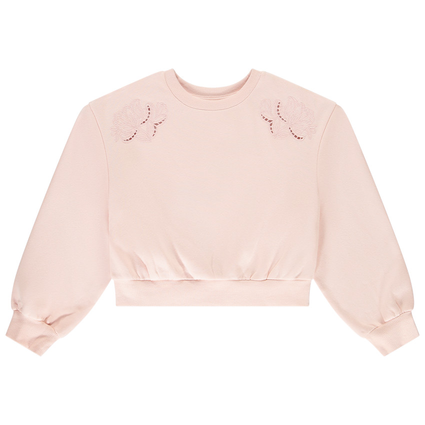 Sweatshirt korte effen met Engels borduursel voor meisjes 