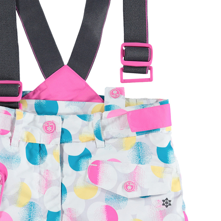 Pantalon de ski à pois colorés avec bretelles amovibles et poches 