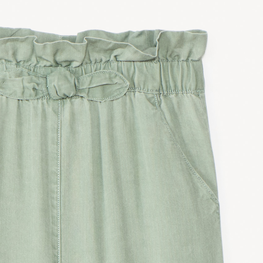 Pantalon large coupe paper bag avec nœud pour fille 