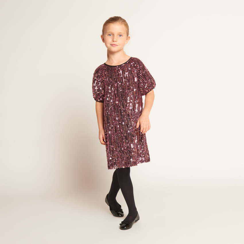 Robe de fête en sequins rose fille 