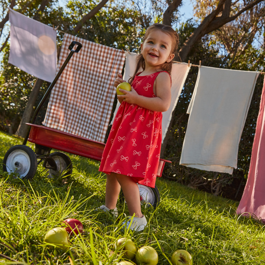 Zomerse jurk zondermouwen met knoopprint voor meisjes 