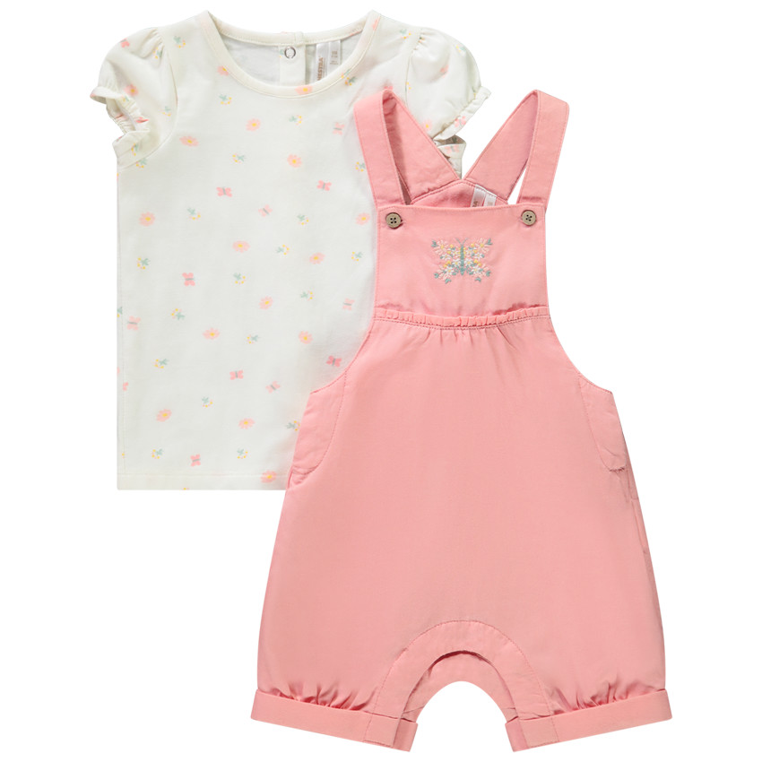 Ensemble 2 pièces avec salopette brodée papillon pour bébé fille 