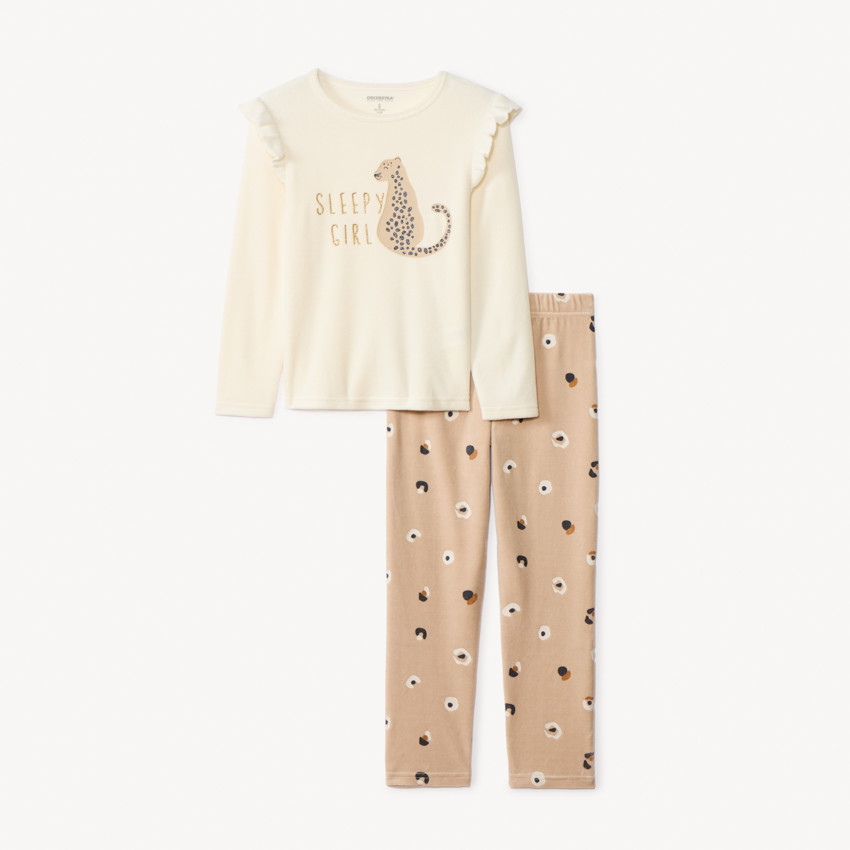 Set pyjama 2-delig in fluweel met luipaardprint voor meisjes 