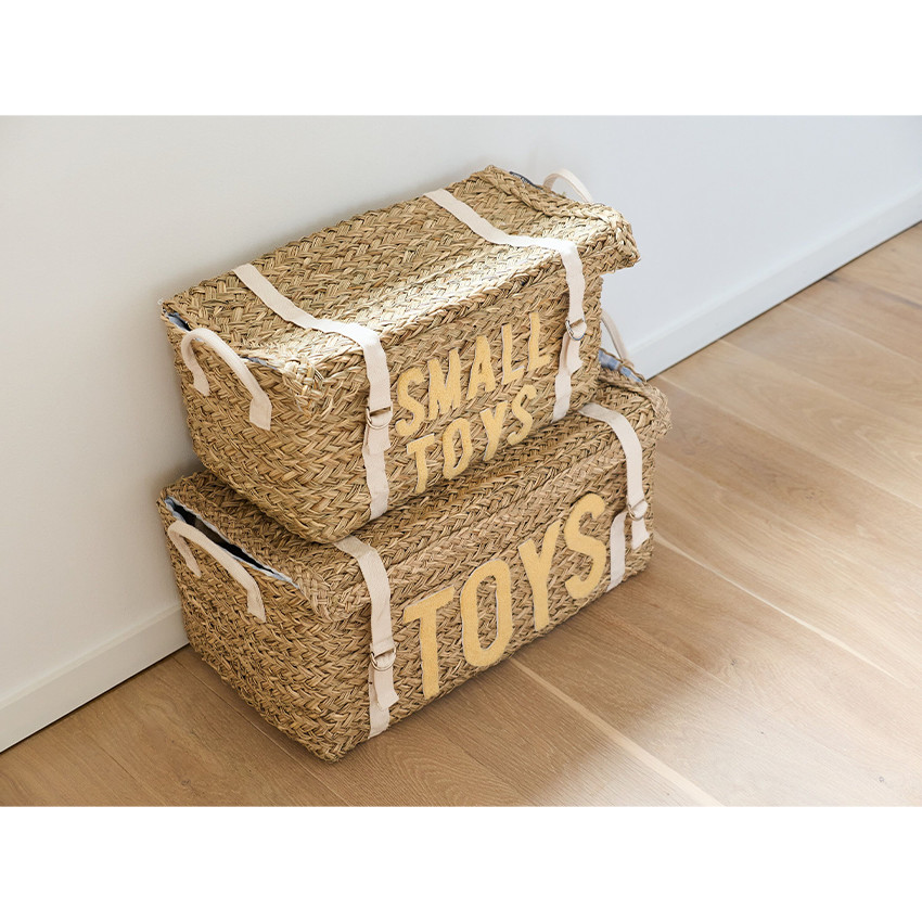 Paniers de rangement sous forme de coffres en Rotin Jaune 2pcs 