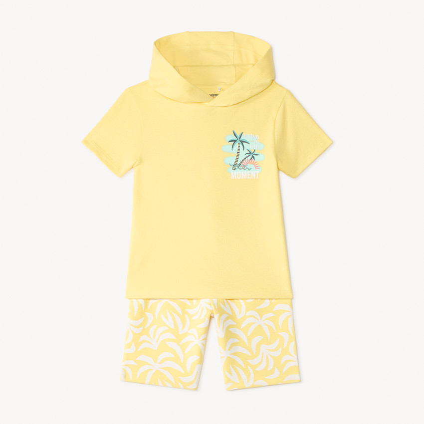 Ensemble 2 pièces t-shirt à capuche + short imprimé fantaisie garçon 